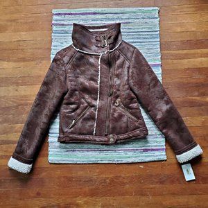 Women's DOLLHOUSE Brown Faux Fur Moto Jacket Sz M NWT